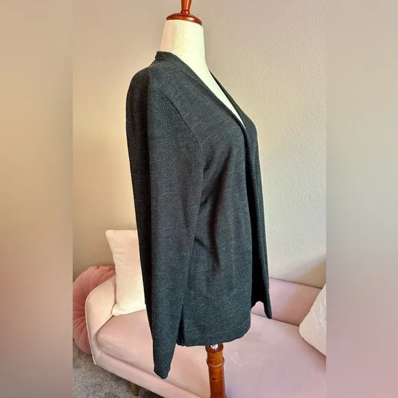 Eileen Fisher Charcoal Gray Open Front Cardigan Merino Wool Size 2X Lightweight
