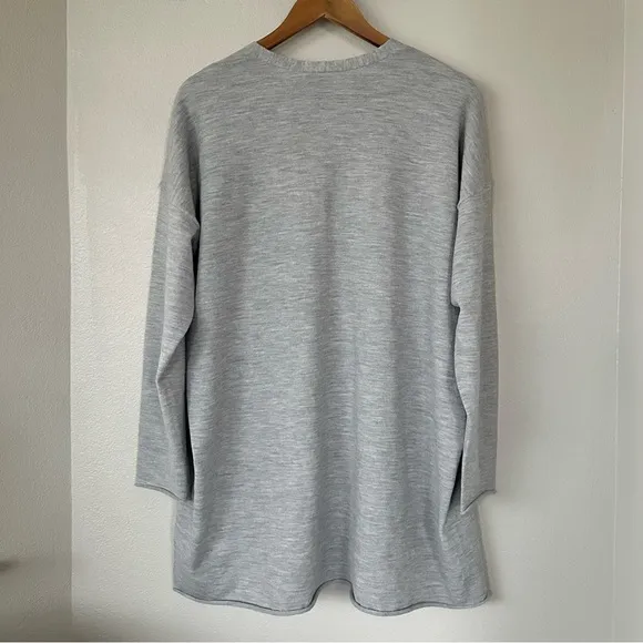 EILEEN FISHER NWT L Fine Merino Wool Jersey Open Front Cardigan in Dark Pearl