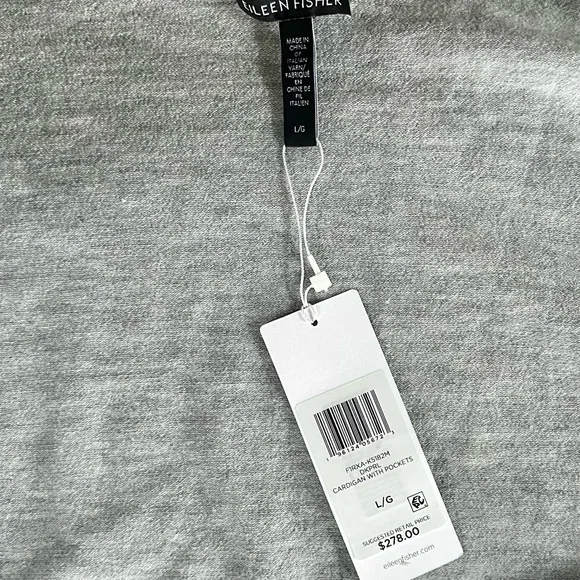 EILEEN FISHER NWT L Fine Merino Wool Jersey Open Front Cardigan in Dark Pearl
