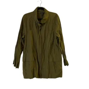 Eileen Fisher Rumpled Organic Cotton Steel Jacket w/ Stowaway Hood, XL