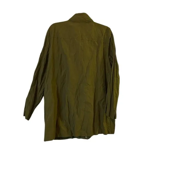 Eileen Fisher Rumpled Organic Cotton Steel Jacket w/ Stowaway Hood, XL