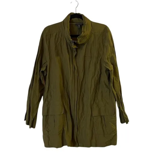 Eileen Fisher Rumpled Organic Cotton Steel Jacket w/ Stowaway Hood, XL