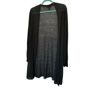 Eileen Fisher Semi Sheer Long Sleeve Open Cardigan Sweater Hemp Blend Black
