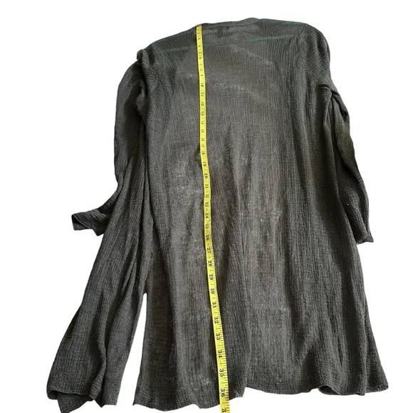 Eileen Fisher Semi Sheer Long Sleeve Open Cardigan Sweater Hemp Blend Black