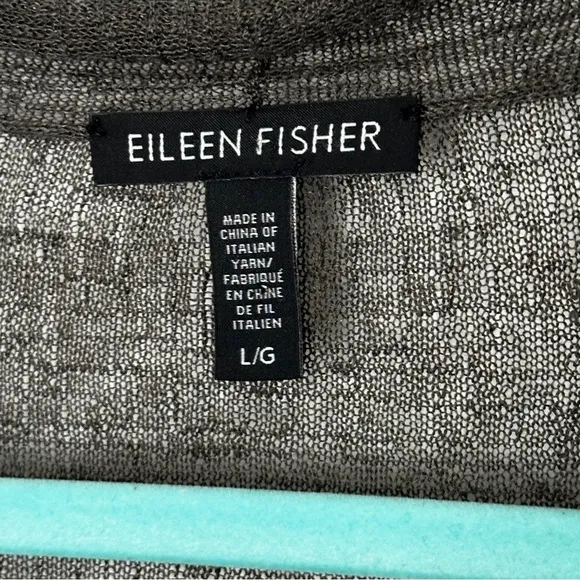 Eileen Fisher Semi Sheer Long Sleeve Open Cardigan Sweater Hemp Blend Black