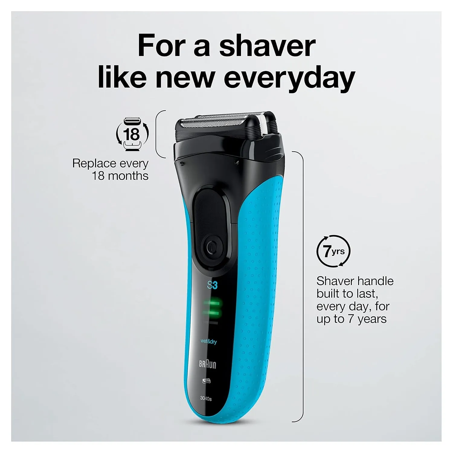 Electric Series 3 Razor with Precision Trimmer, Rechargeable, Wet & Dry Foil Shaver for Men, Blue/Black, 4 Piece