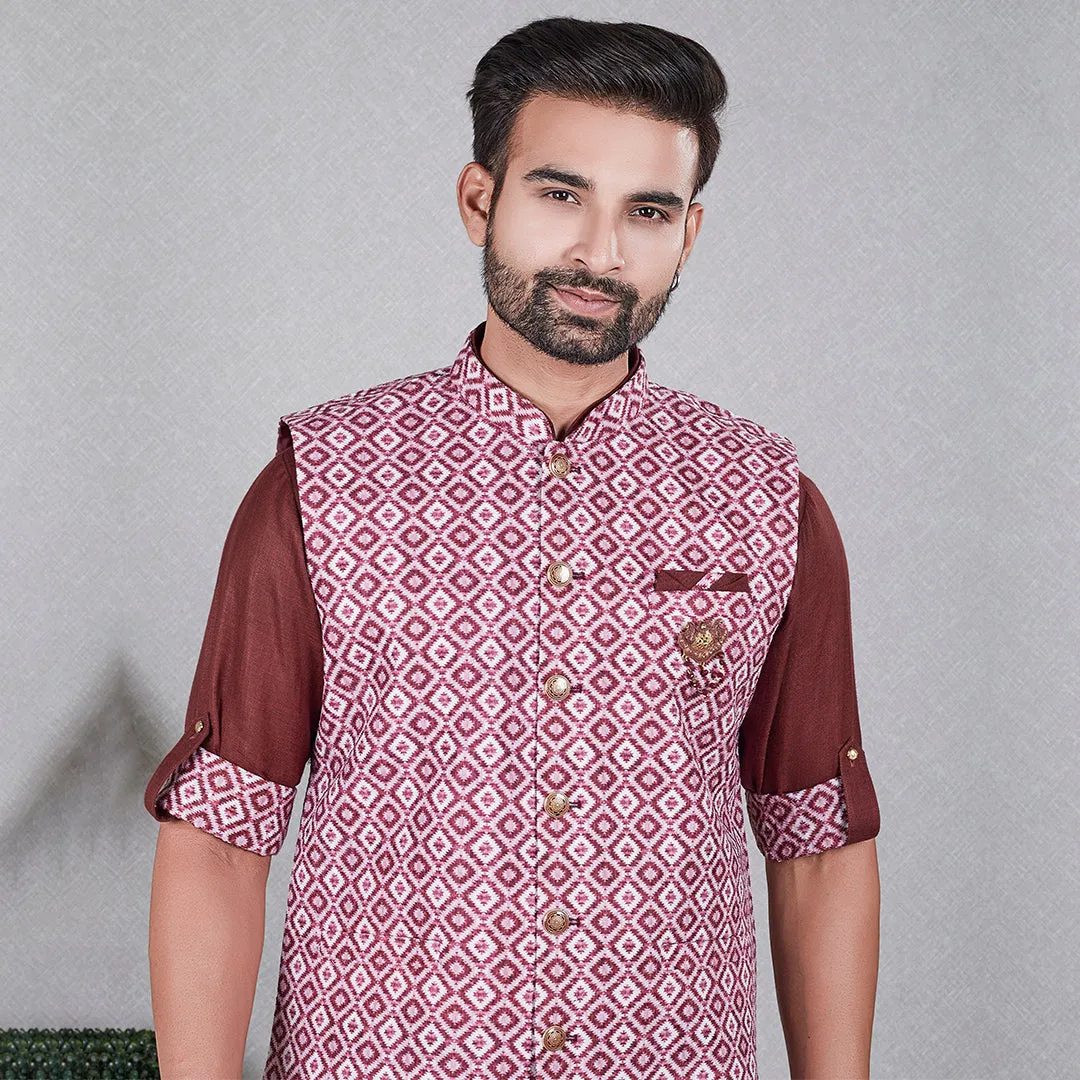 Elegance Maroon Kurta with Bandi Jacket Set