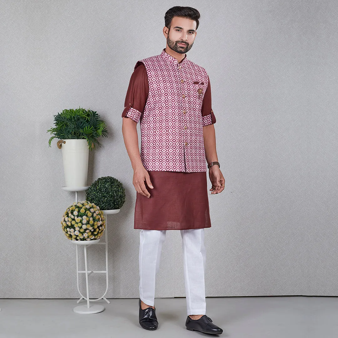 Elegance Maroon Kurta with Bandi Jacket Set