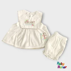Elegant Fashion Embroidered Baby Dress and Bloomer Set - Golden