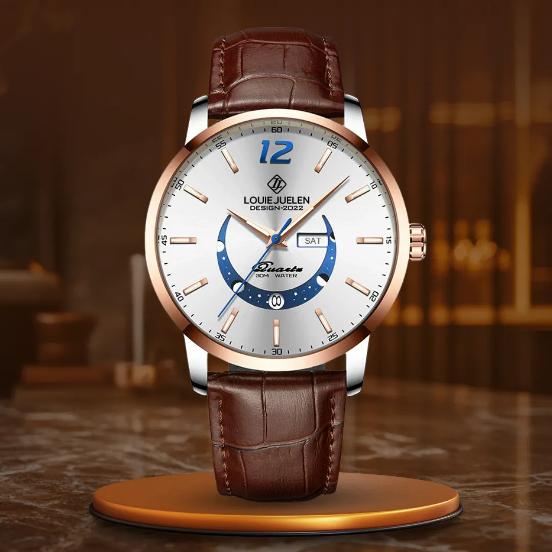 Elegant Moonphase Watch with Luminous Calendar Week