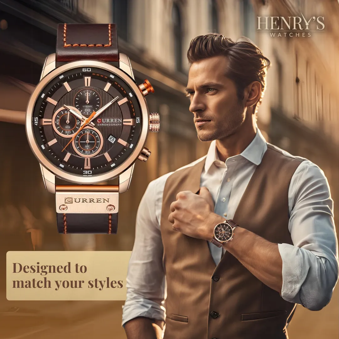 Elegant Quartz Watch with Leather Band
