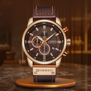 Elegant Quartz Watch with Leather Band