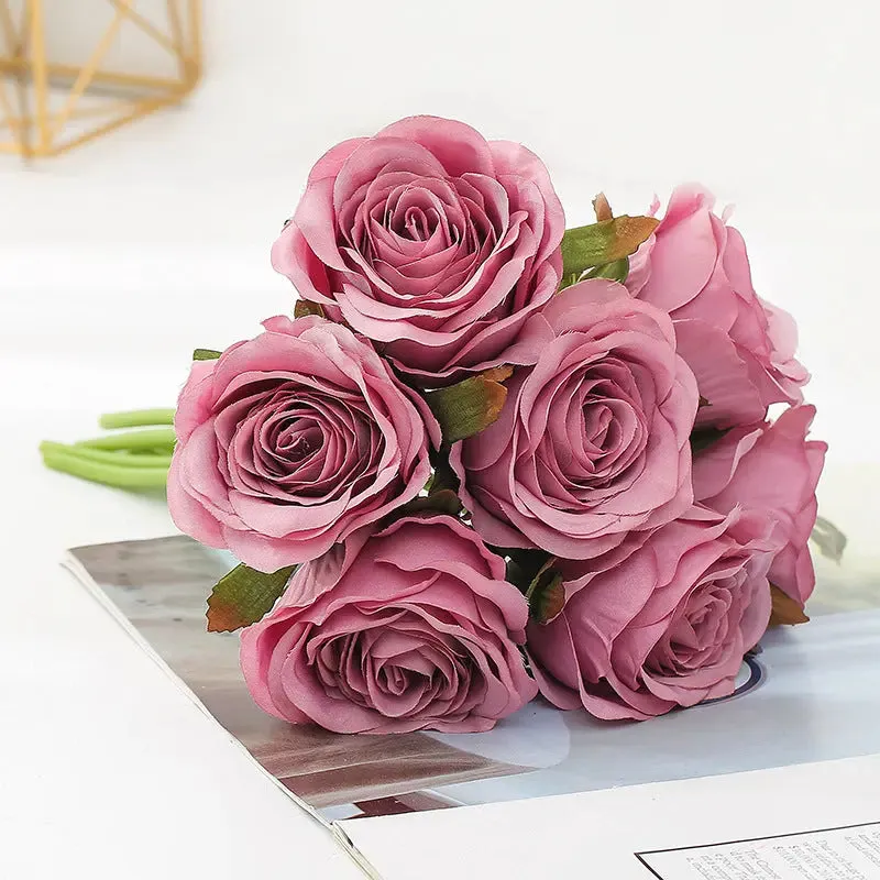Elegant Silk Roses Bouquet - Lifelike Home Decor & Bridal Charm