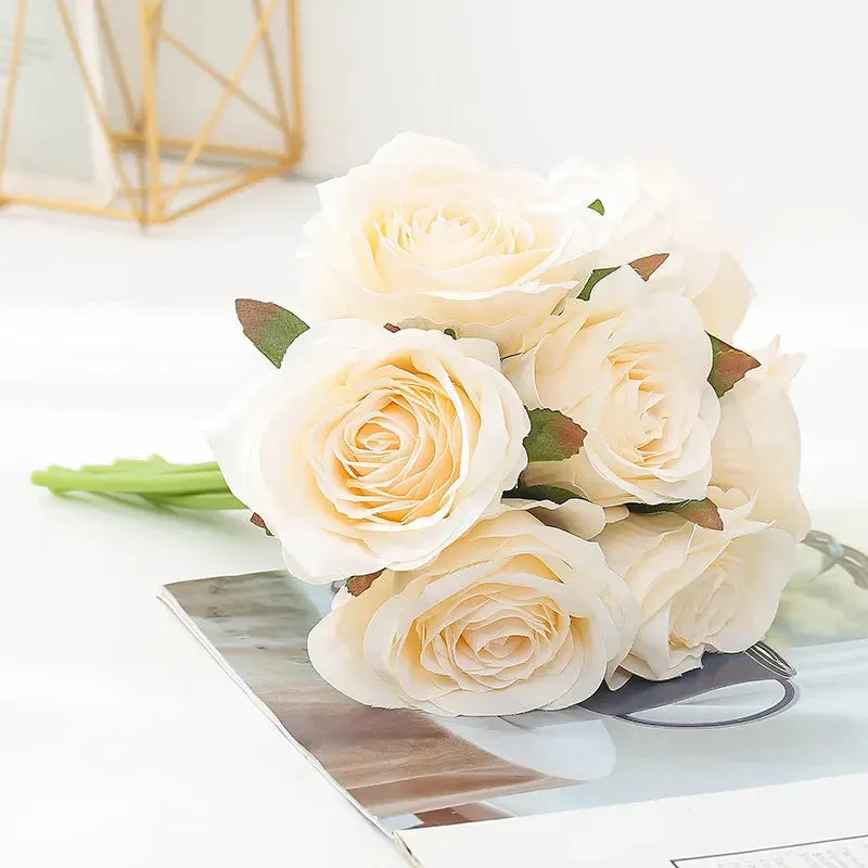 Elegant Silk Roses Bouquet - Lifelike Home Decor & Bridal Charm