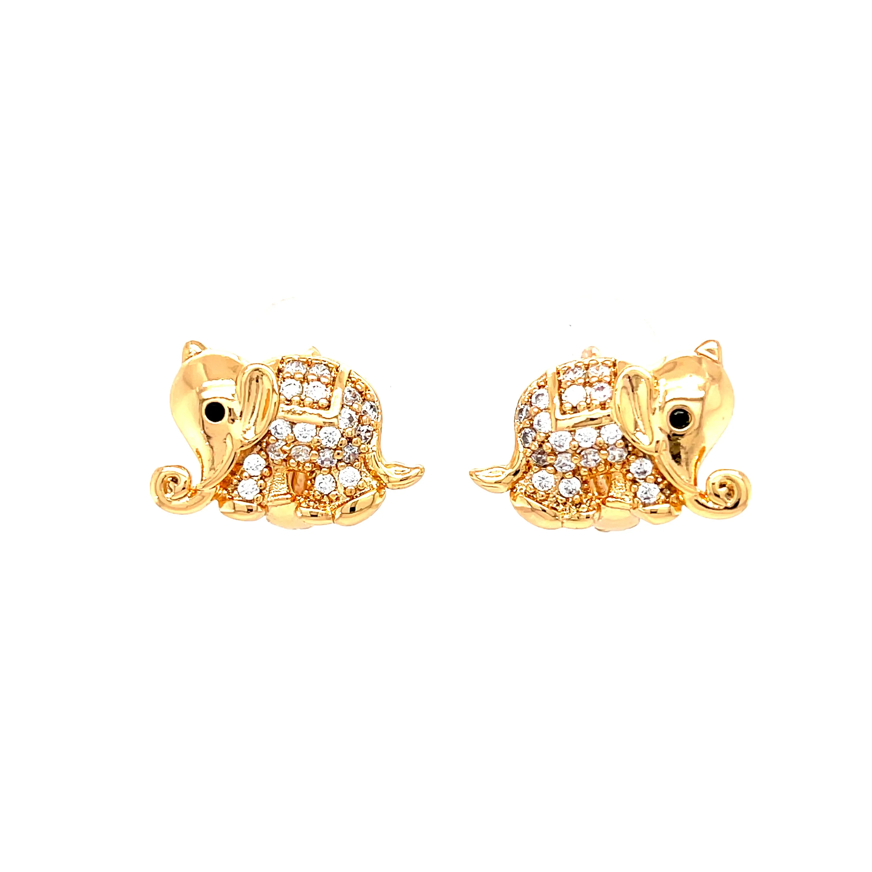 Elephant made of Zirconia Stones Huggie Earrings Rose gold filled