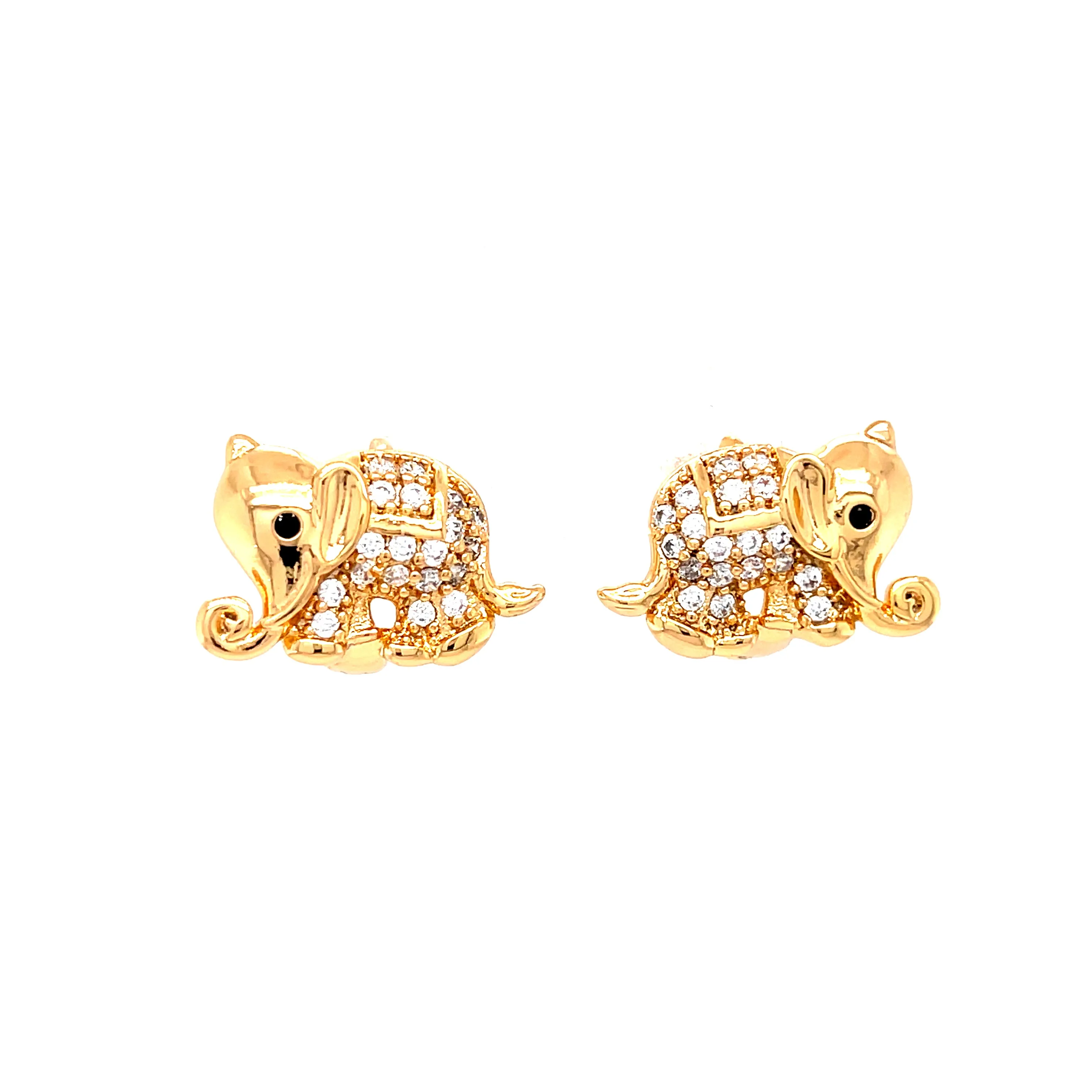 Elephant made of Zirconia Stones Huggie Earrings Rose gold filled