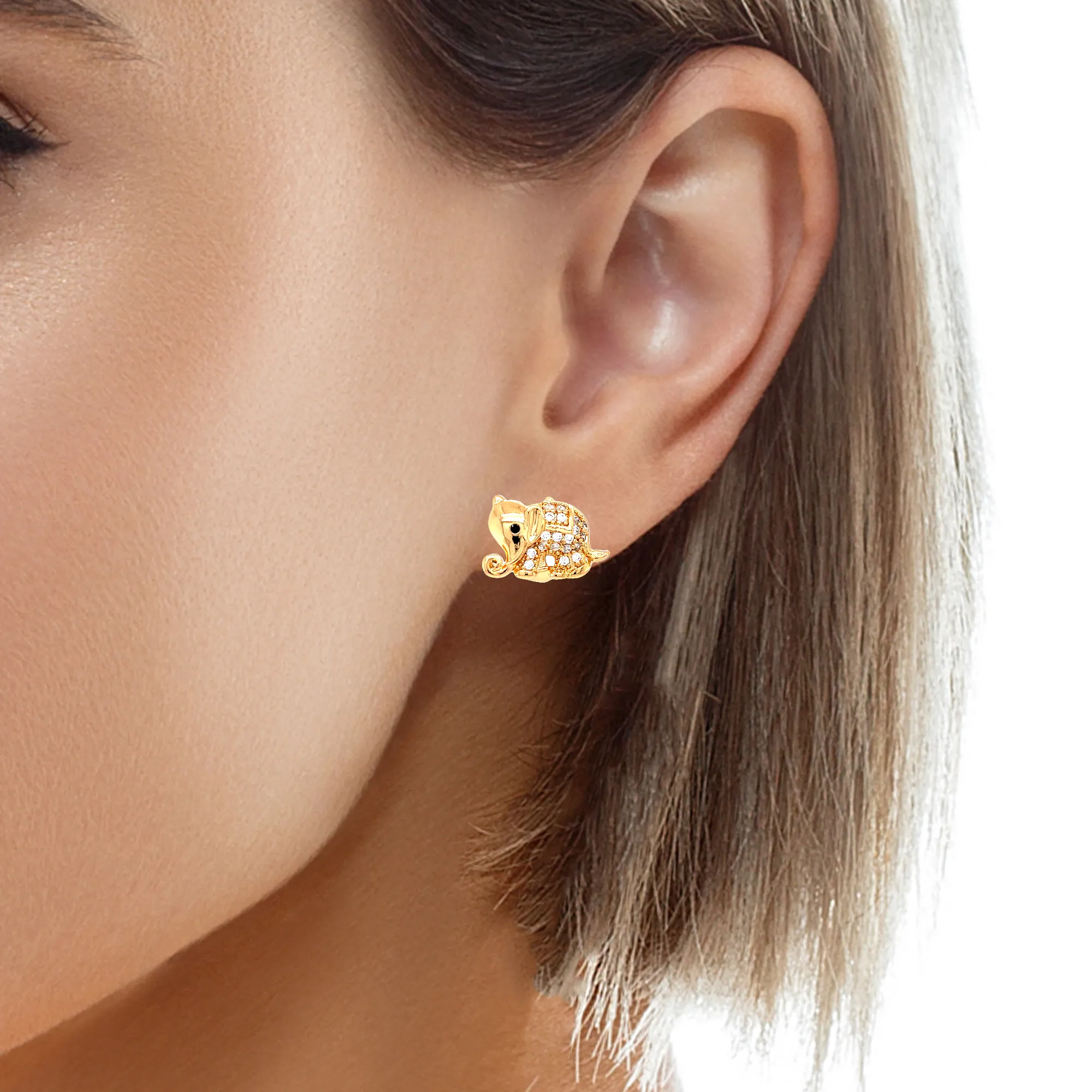 Elephant made of Zirconia Stones Huggie Earrings Rose gold filled