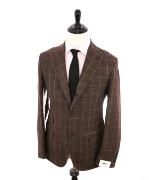 ELEVENTY - Brown Windowpane Semi-Lined LINEN / COTTON Blazer - 40 (50 EU)