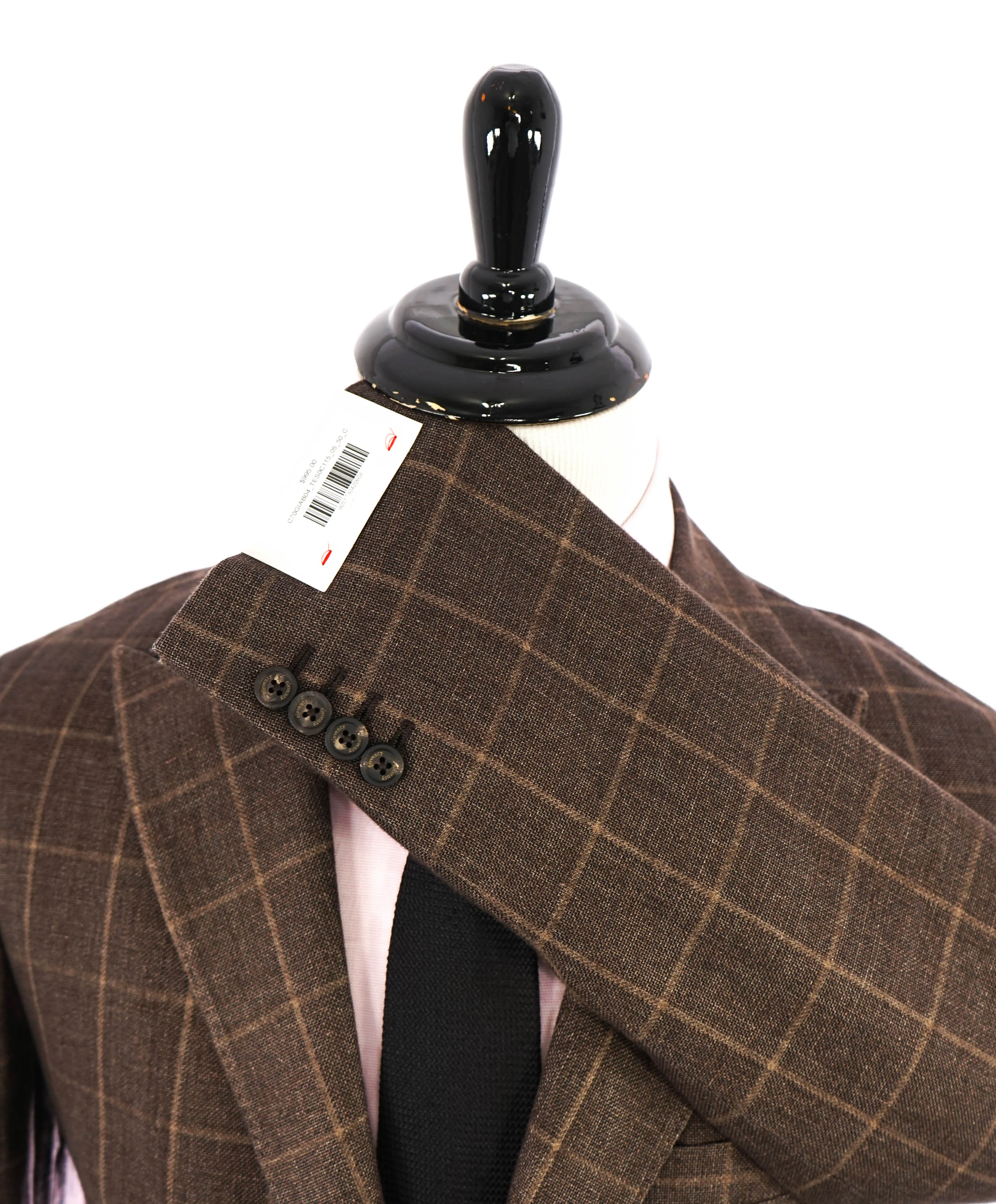 ELEVENTY - Brown Windowpane Semi-Lined LINEN / COTTON Blazer - 40 (50 EU)