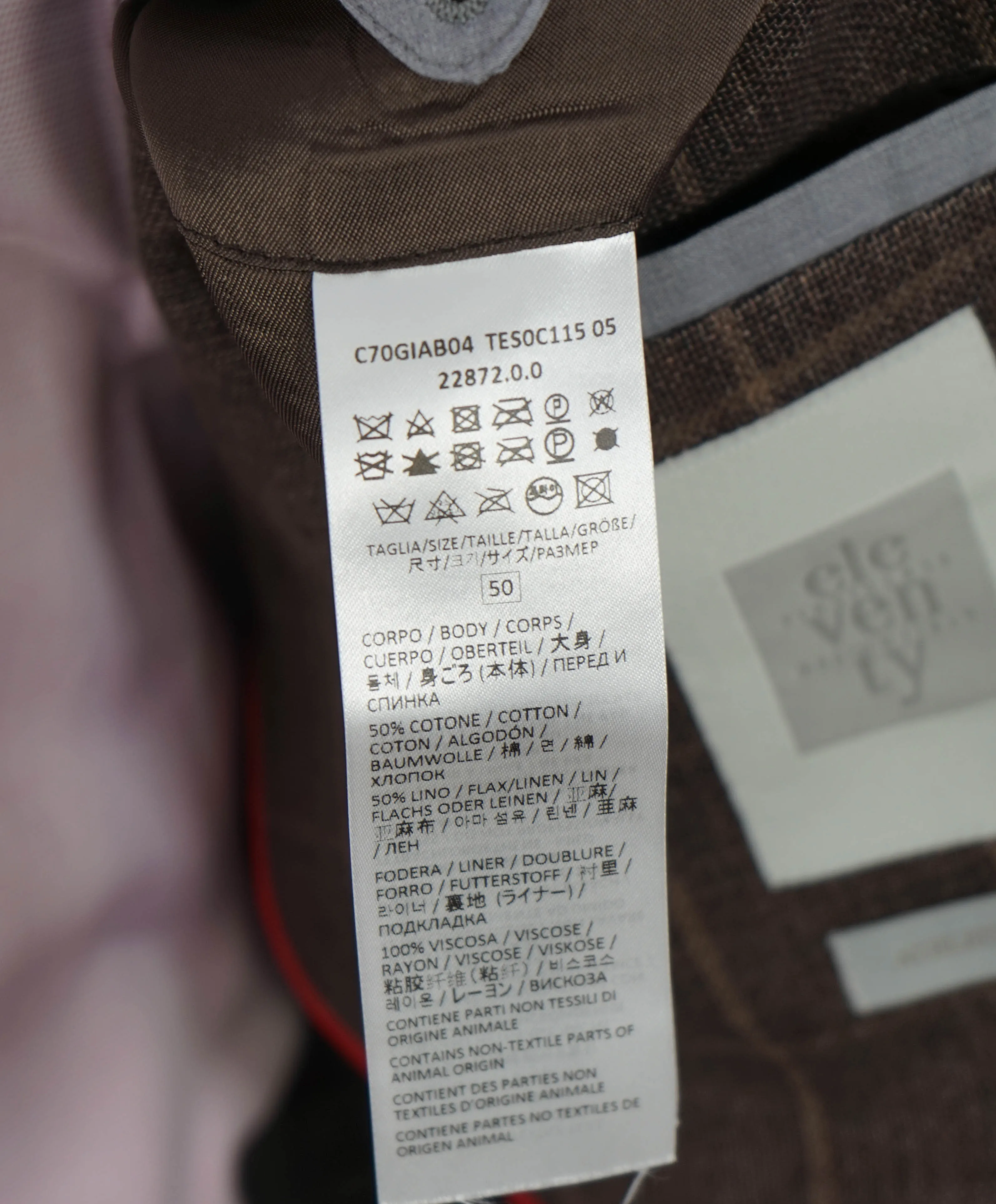 ELEVENTY - Brown Windowpane Semi-Lined LINEN / COTTON Blazer - 40 (50 EU)