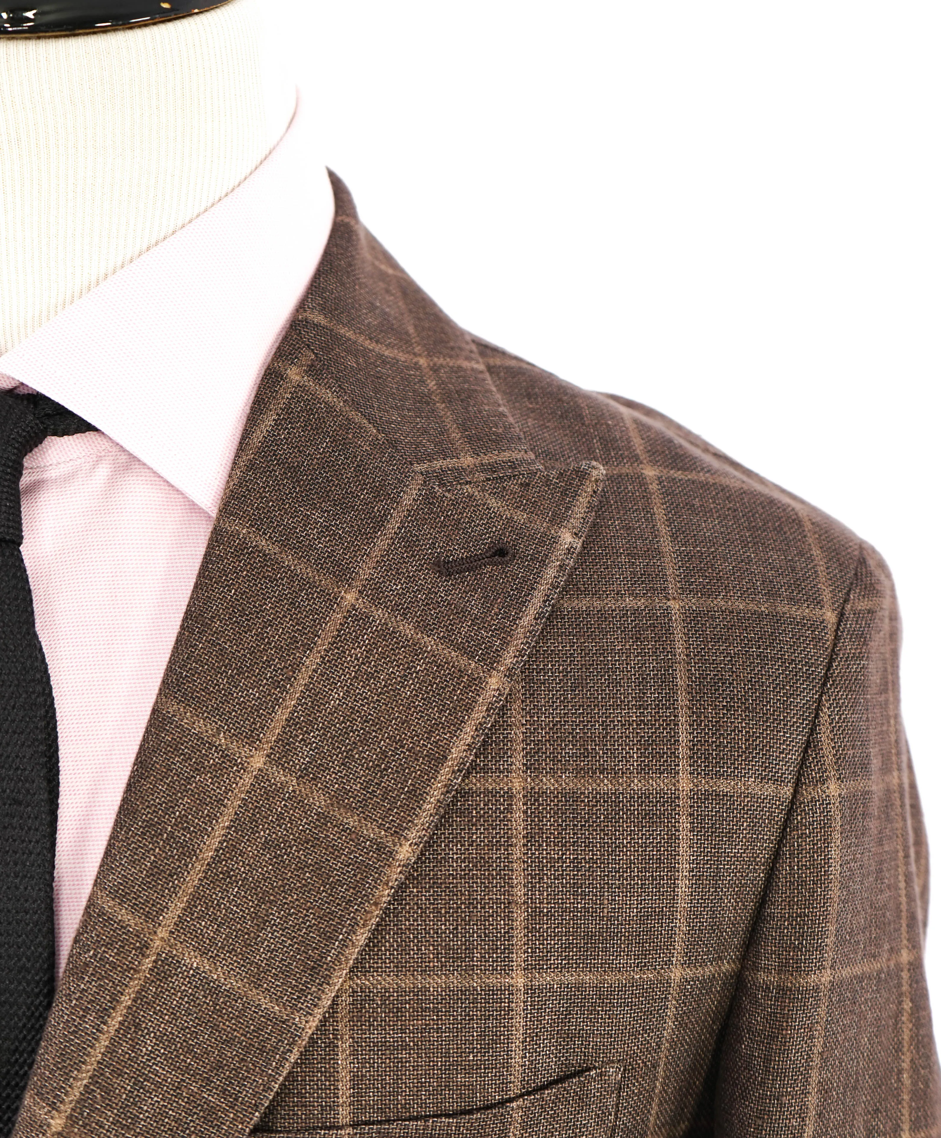 ELEVENTY - Brown Windowpane Semi-Lined LINEN / COTTON Blazer - 40 (50 EU)