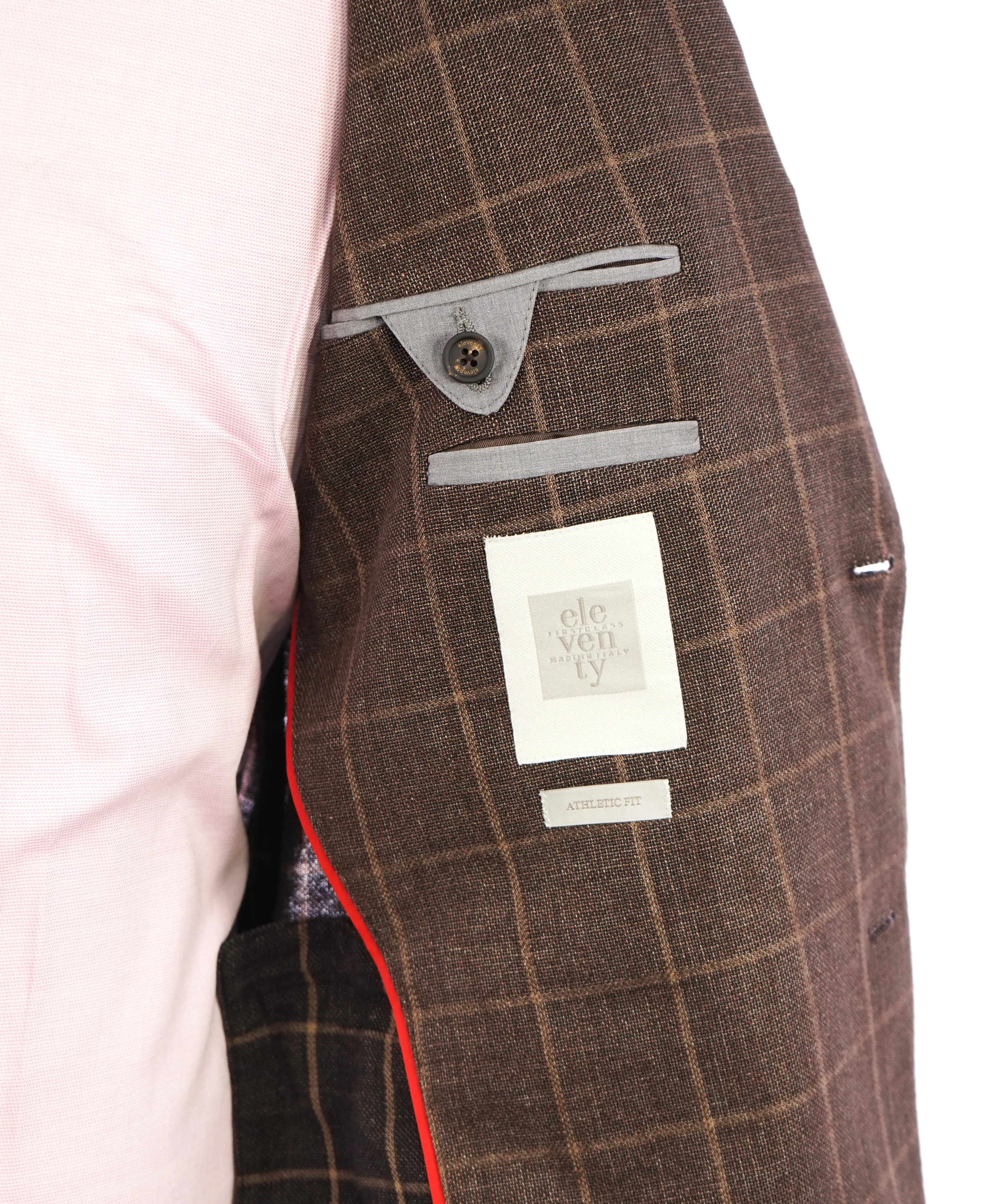 ELEVENTY - Brown Windowpane Semi-Lined LINEN / COTTON Blazer - 40 (50 EU)