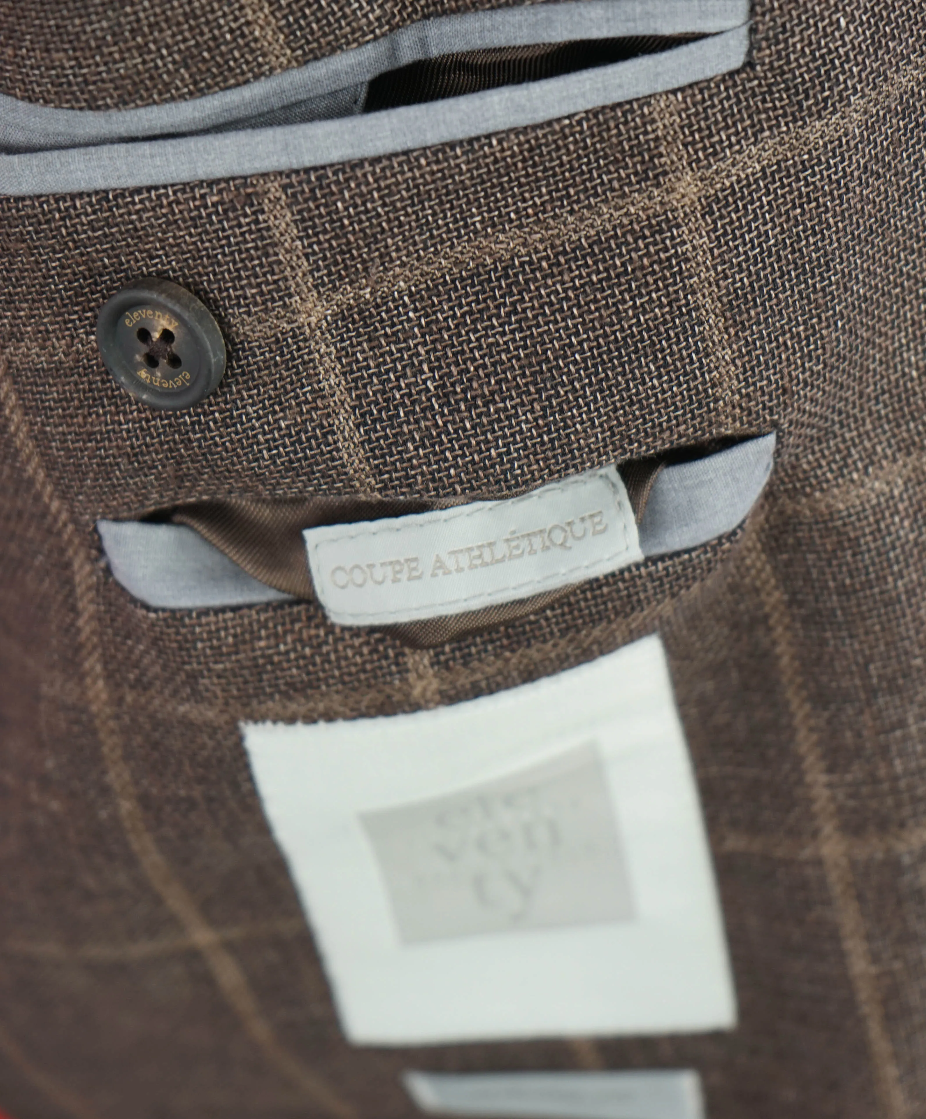 ELEVENTY - Brown Windowpane Semi-Lined LINEN / COTTON Blazer - 40 (50 EU)