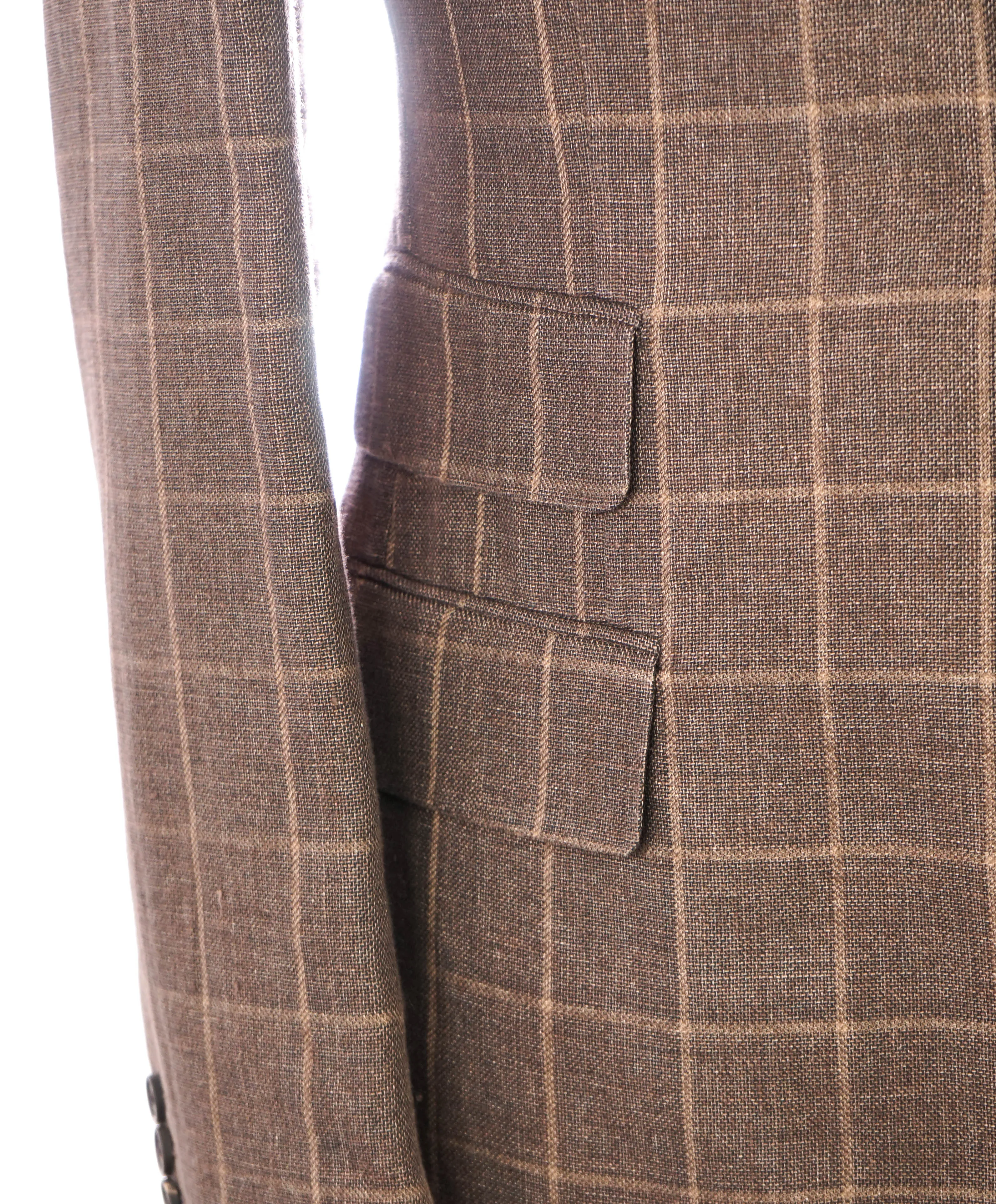 ELEVENTY - Brown Windowpane Semi-Lined LINEN / COTTON Blazer - 40 (50 EU)