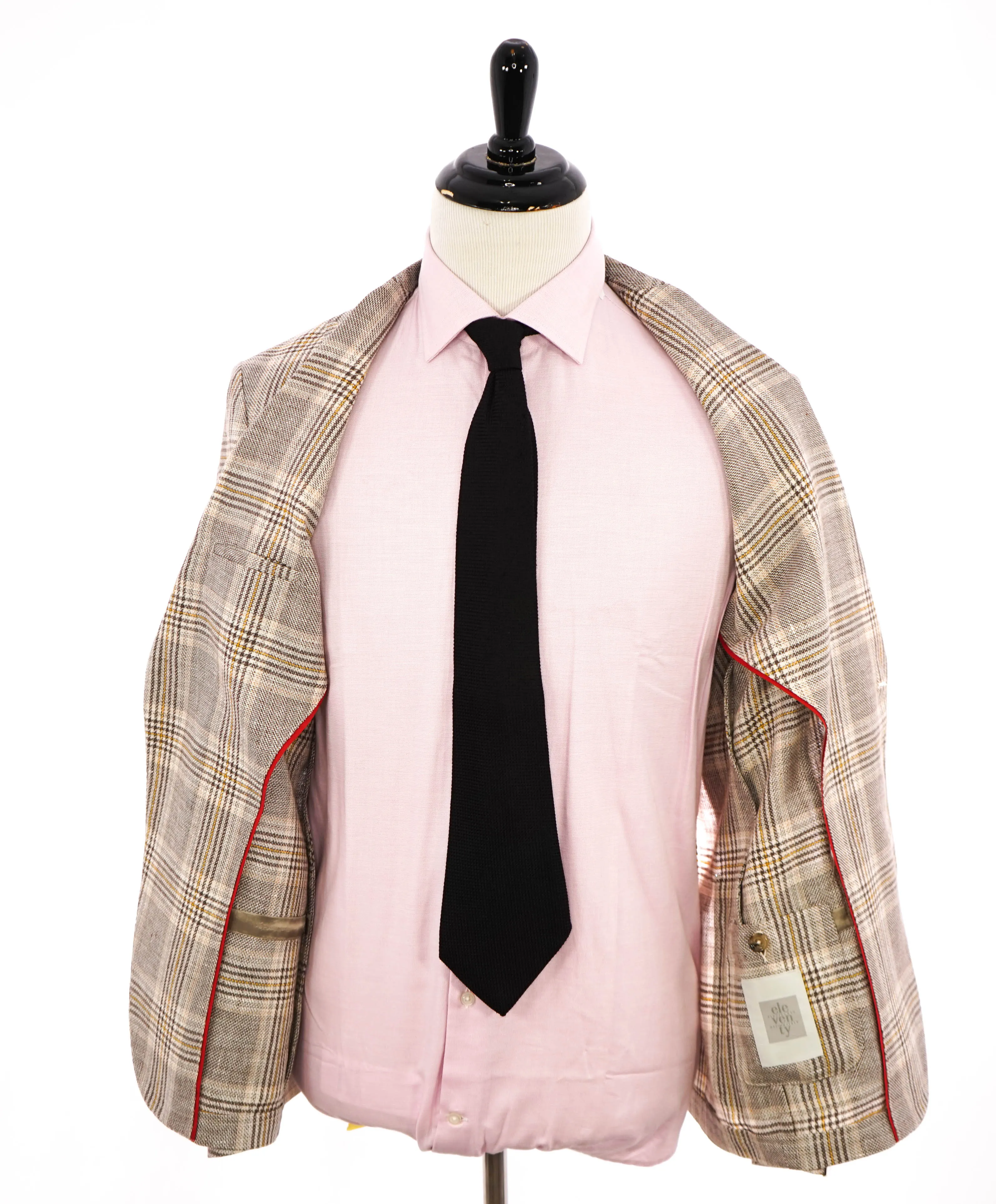 ELEVENTY - Check Plaid Orange/Brown WOOL & LINEN Blazer - 40 (50 EU)