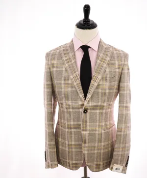 ELEVENTY - Check Plaid Orange/Brown WOOL & LINEN Blazer - 40 (50 EU)