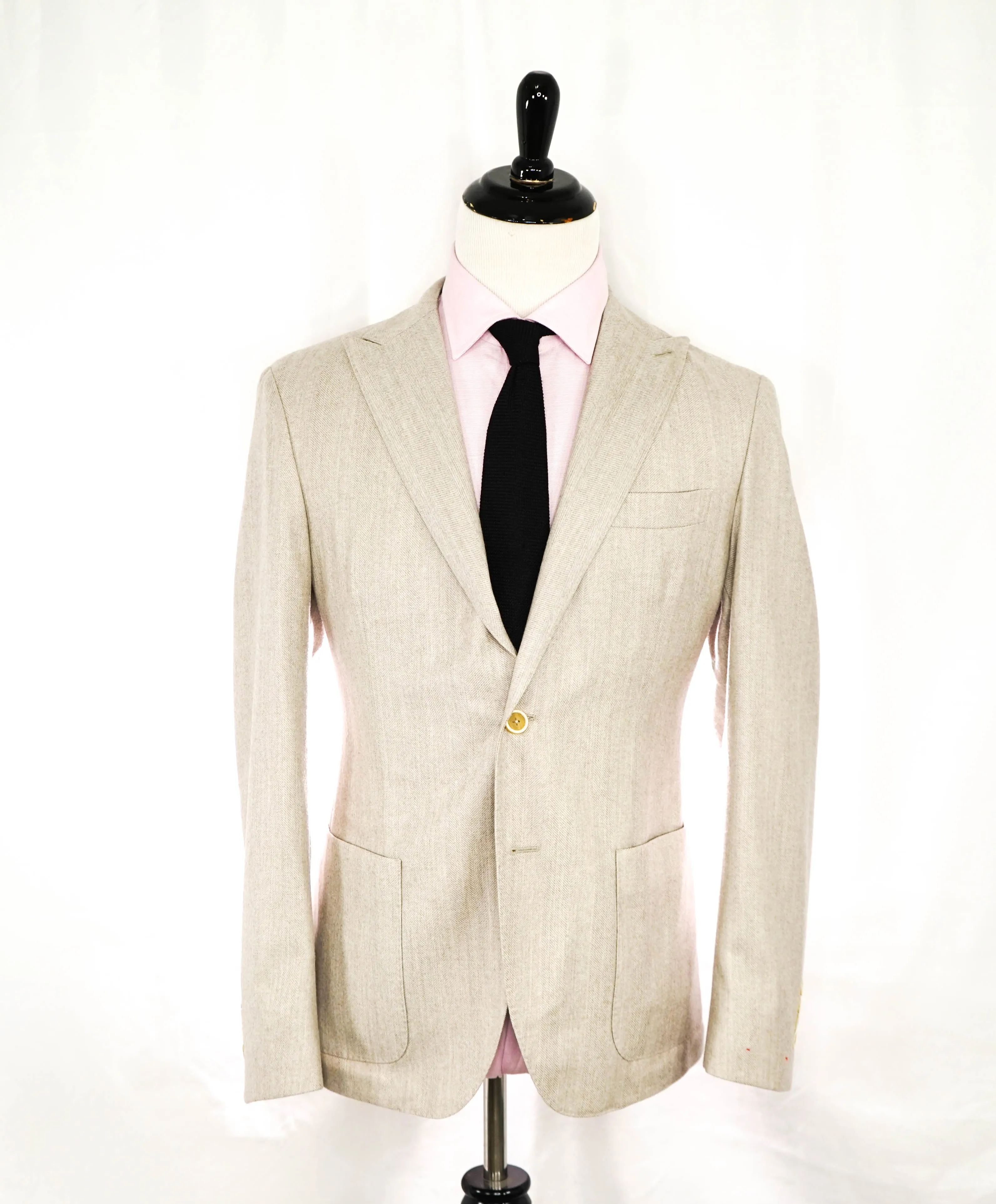 ELEVENTY - Neutral HERRINGBONE Patch Pocket Peak Lapel Blazer - 40 (50 EU)