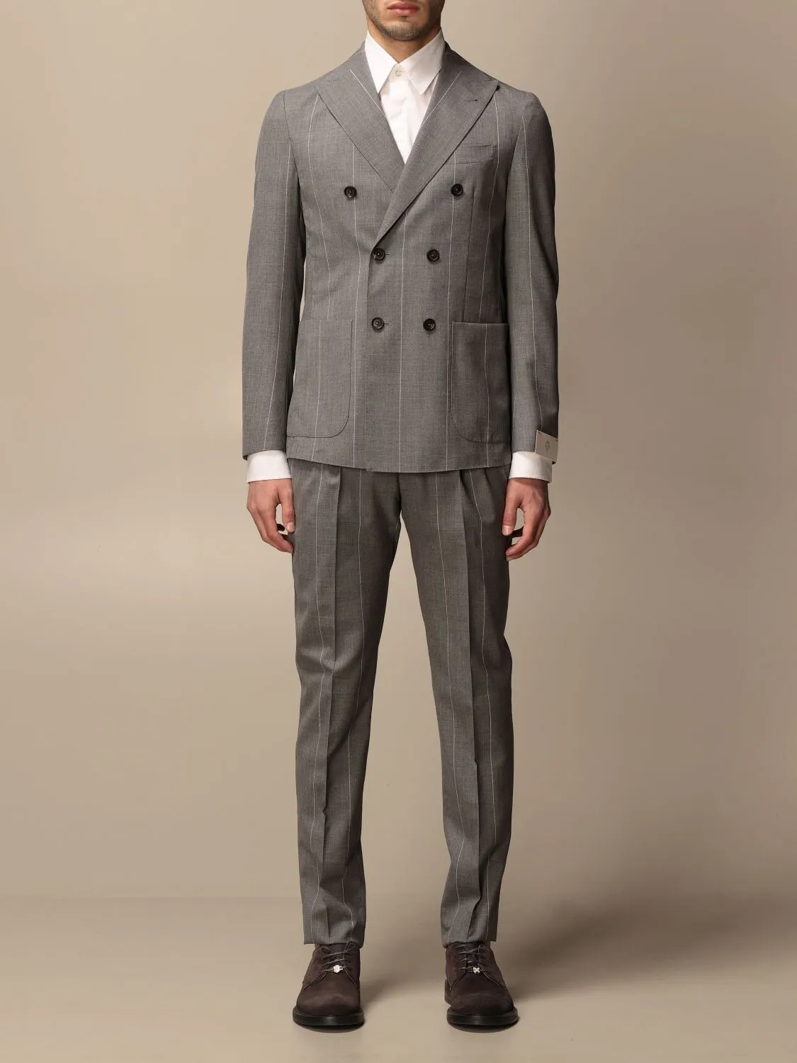 ELEVENTY - Patch Pocket Gray Wide Stripe Double-Breasted Suit - 40US