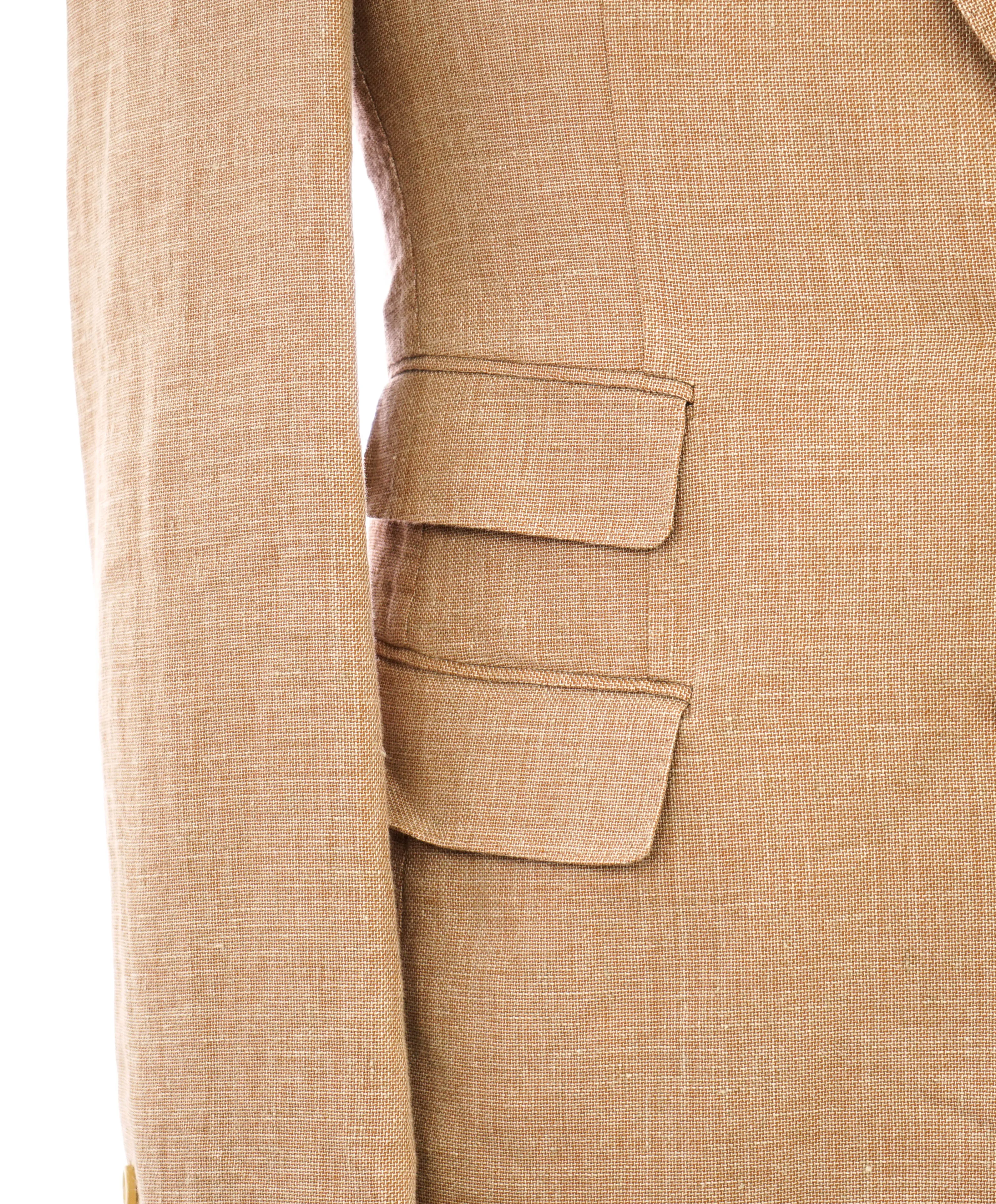ELEVENTY - "WOOL & LINEN" Peak Lapel Camel Summer Suit - 40 (50 EU)
