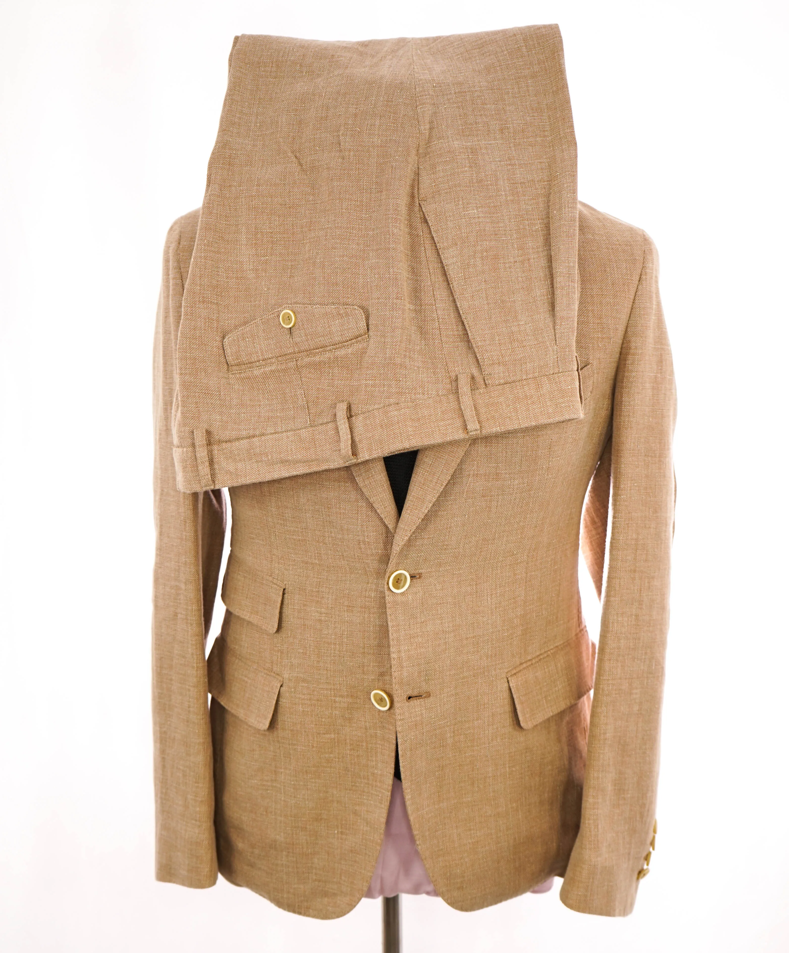 ELEVENTY - "WOOL & LINEN" Peak Lapel Camel Summer Suit - 40 (50 EU)