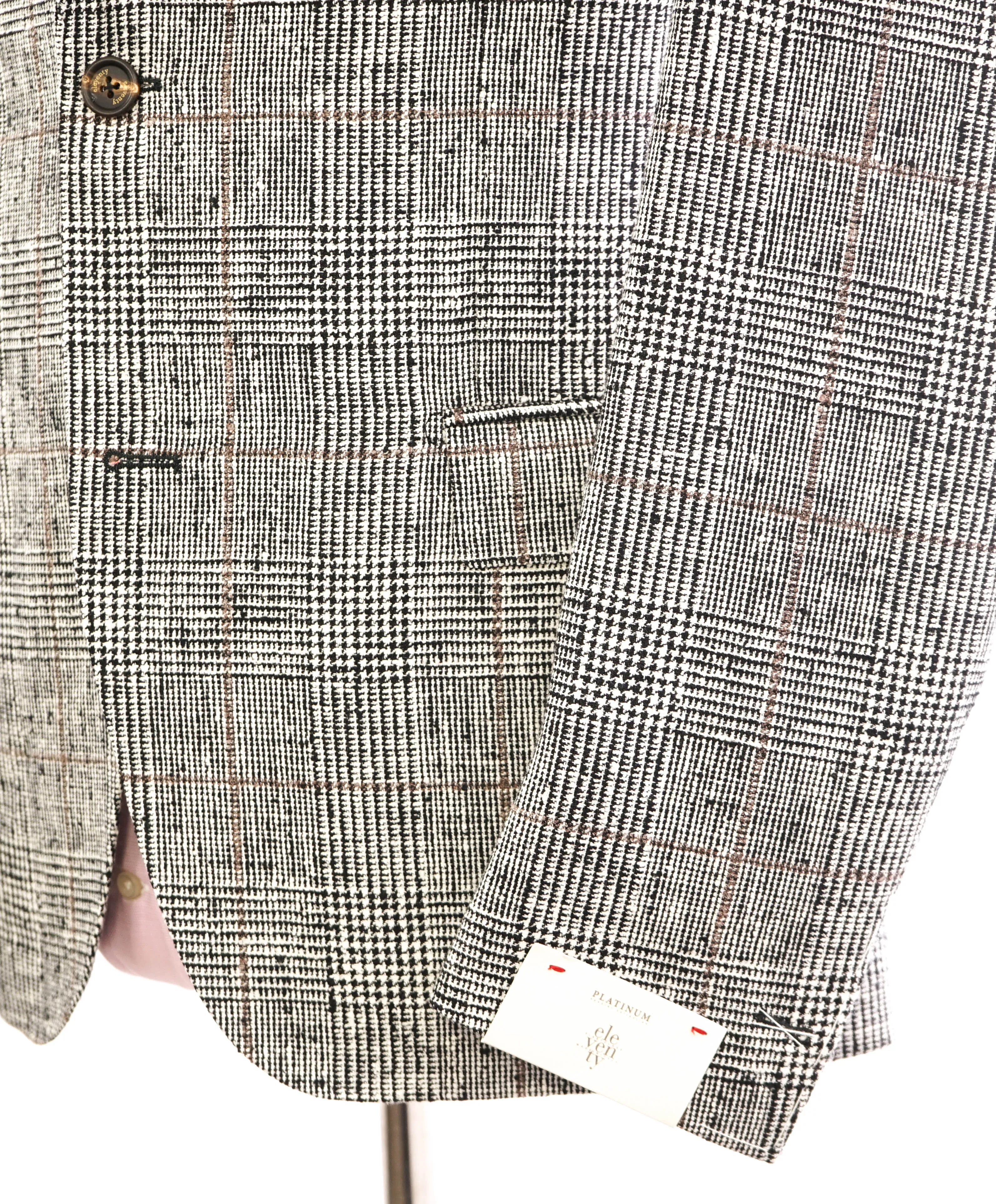 ELEVENTY - "WOOL/SILK/LINEN" PLATINUM Black & Ivory Fleck Suit - 40 (50 EU)