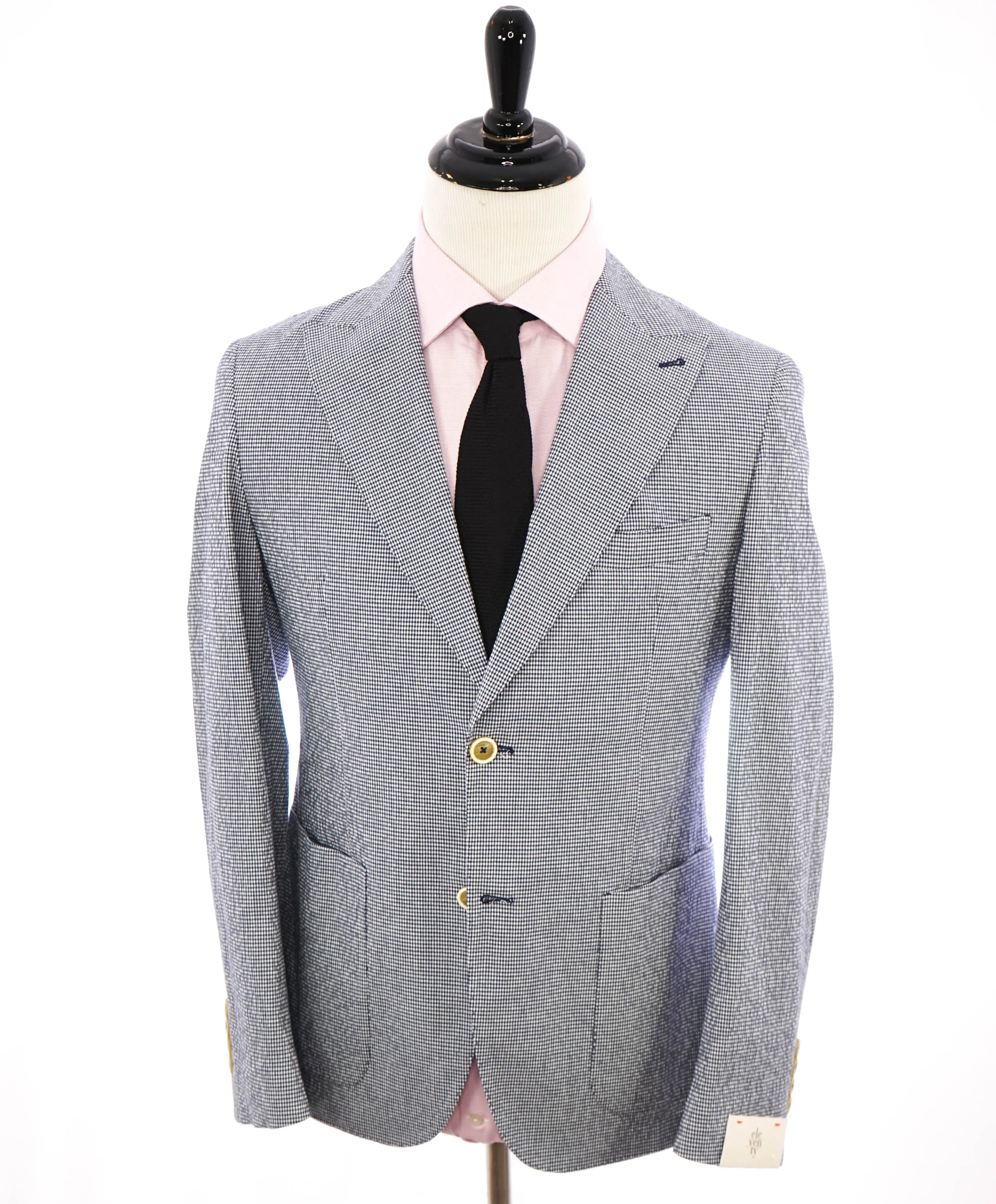 ELEVENTY - SEERSUCKER Blue Gingham Check White Button Blazer - 38 (48 EU)