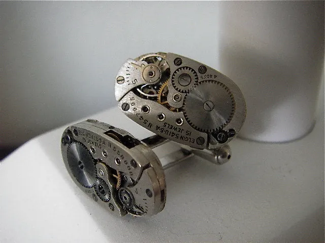 Elgin - Steampunk - Industrial - Cufflinks - Cuff Links -Repurposed - Up cycled