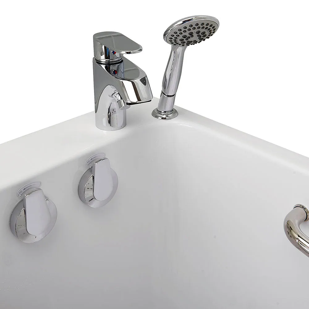 Ella Lounger 27"x60" Acrylic Soaking Walk-In-Bathtub, Left Outward Swing Door, Heated Seat,  2 Piece Fast Fill Faucet, 2" Dual Drain