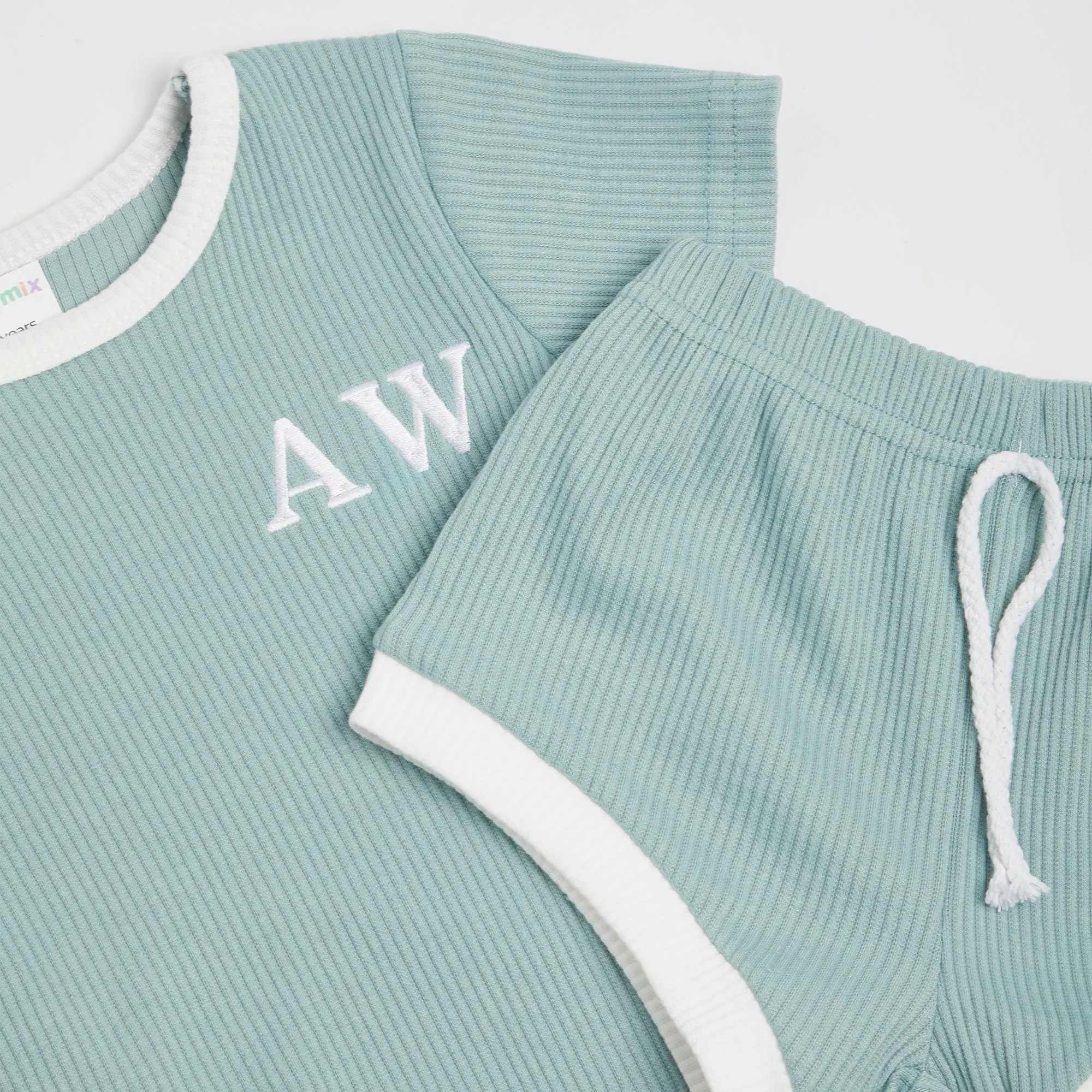 Embroidered Ribbed Duck Egg Summer Set