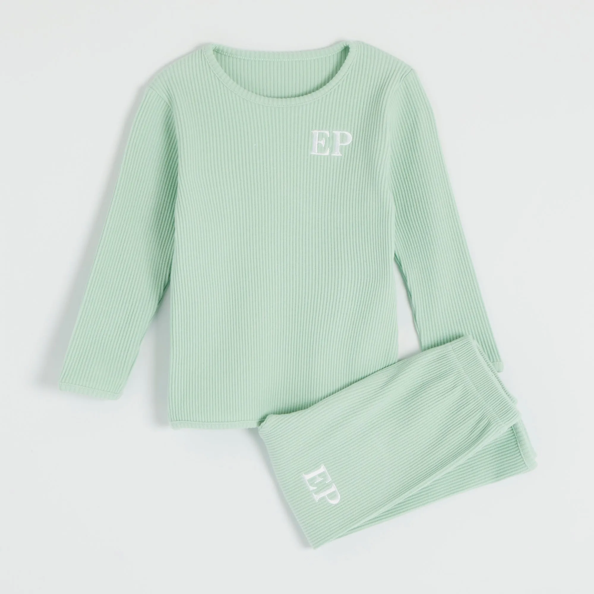 Embroidered Ribbed Mint Lounge Set