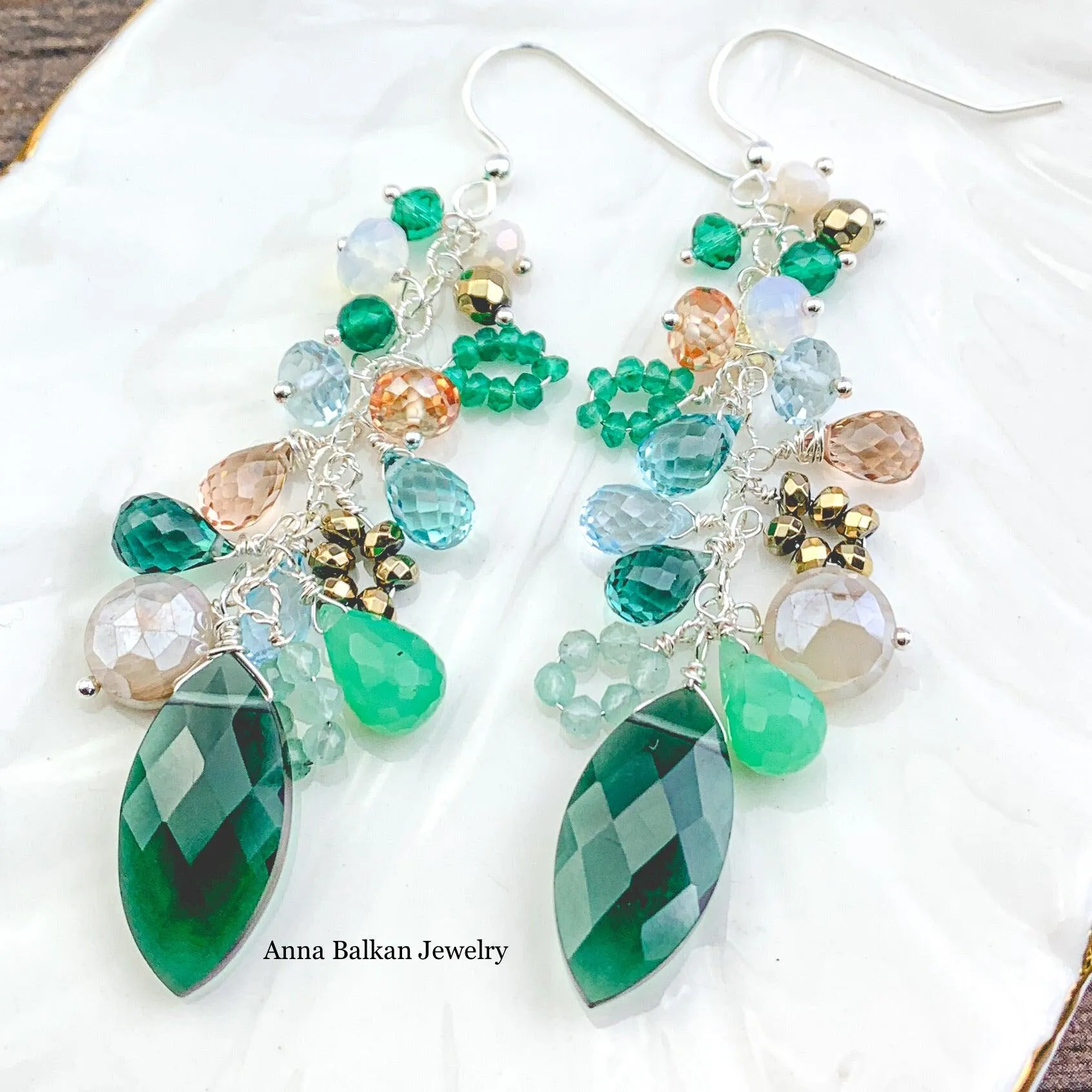 Emerald Quartz Cascading Earrings