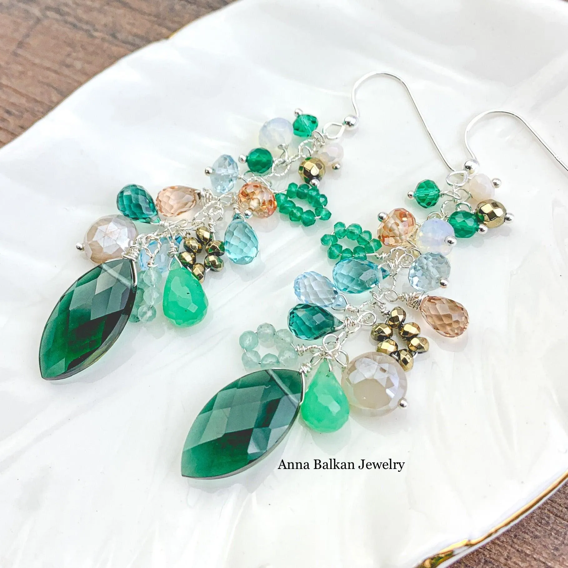 Emerald Quartz Cascading Earrings