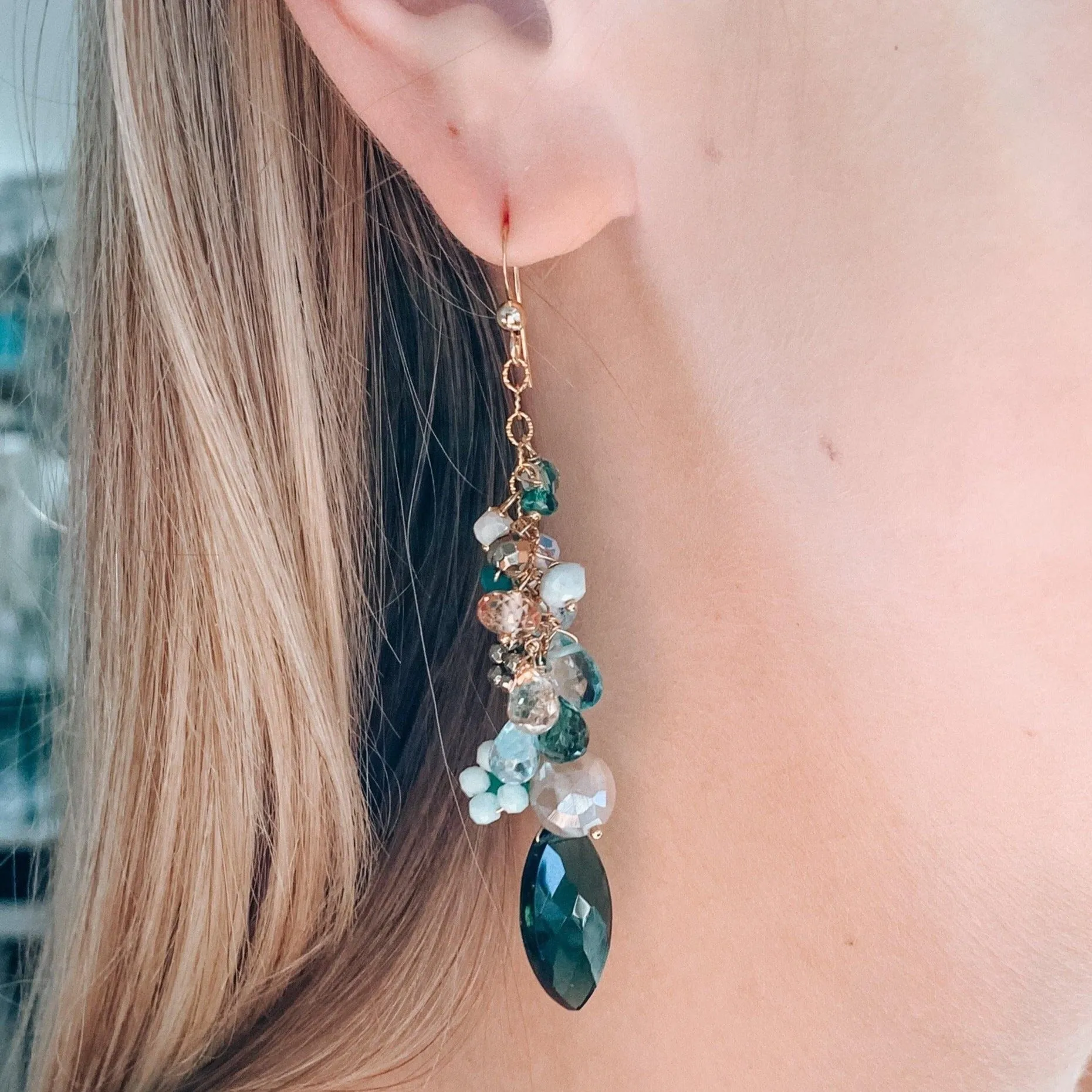 Emerald Quartz Cascading Earrings