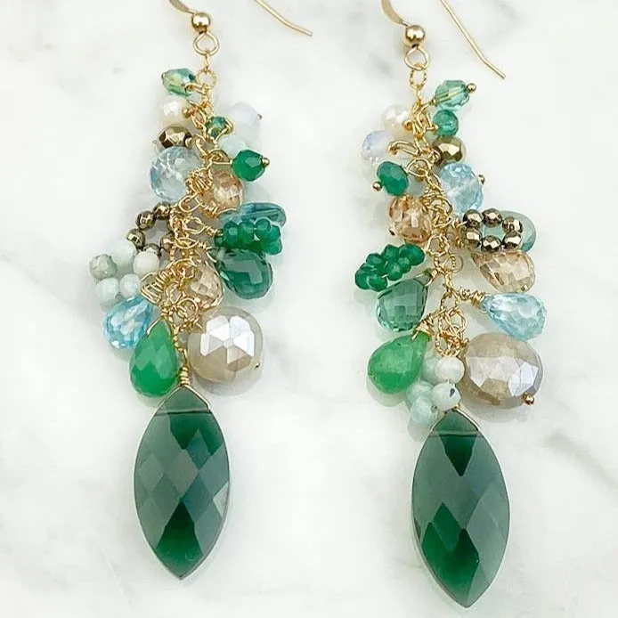 Emerald Quartz Cascading Earrings