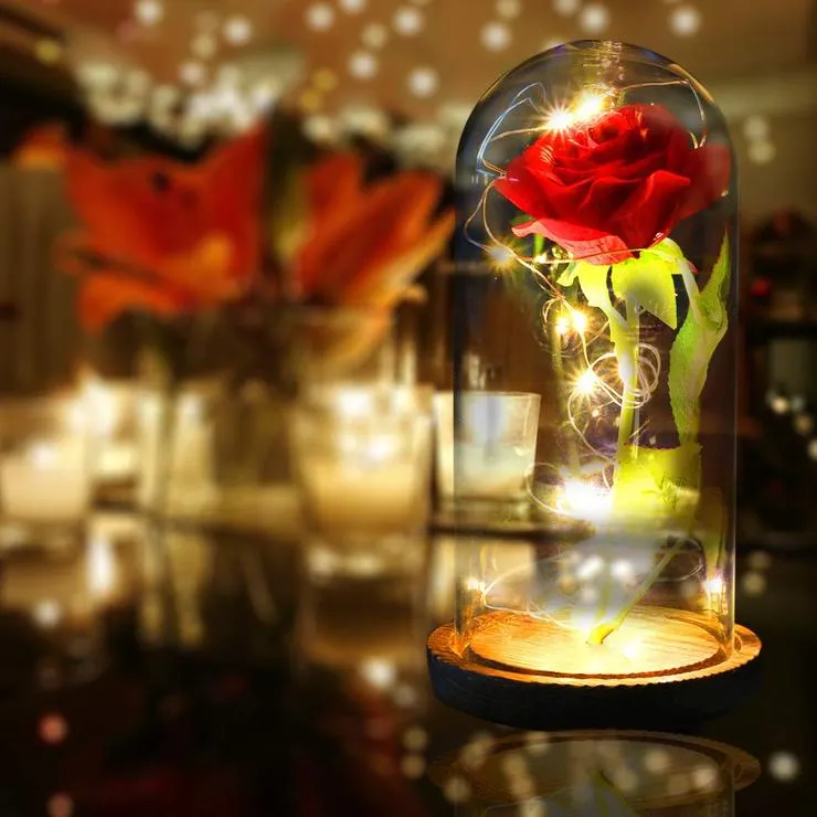 Enchanted Rose Beauty and the Beast Rose Preserved Rose with LED Light Valentine's Day Anniversary Gifts