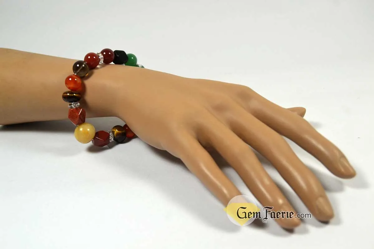 ENERGY BRACELET - Carnelian, Tiger Eye, Red Agate, Red Jasper, Clear Quartz, Yellow Jade, Green Aventurine, Smoky Quartz & Obsidian