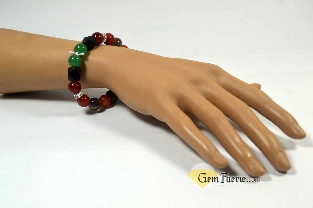 ENERGY BRACELET - Carnelian, Tiger Eye, Red Agate, Red Jasper, Clear Quartz, Yellow Jade, Green Aventurine, Smoky Quartz & Obsidian