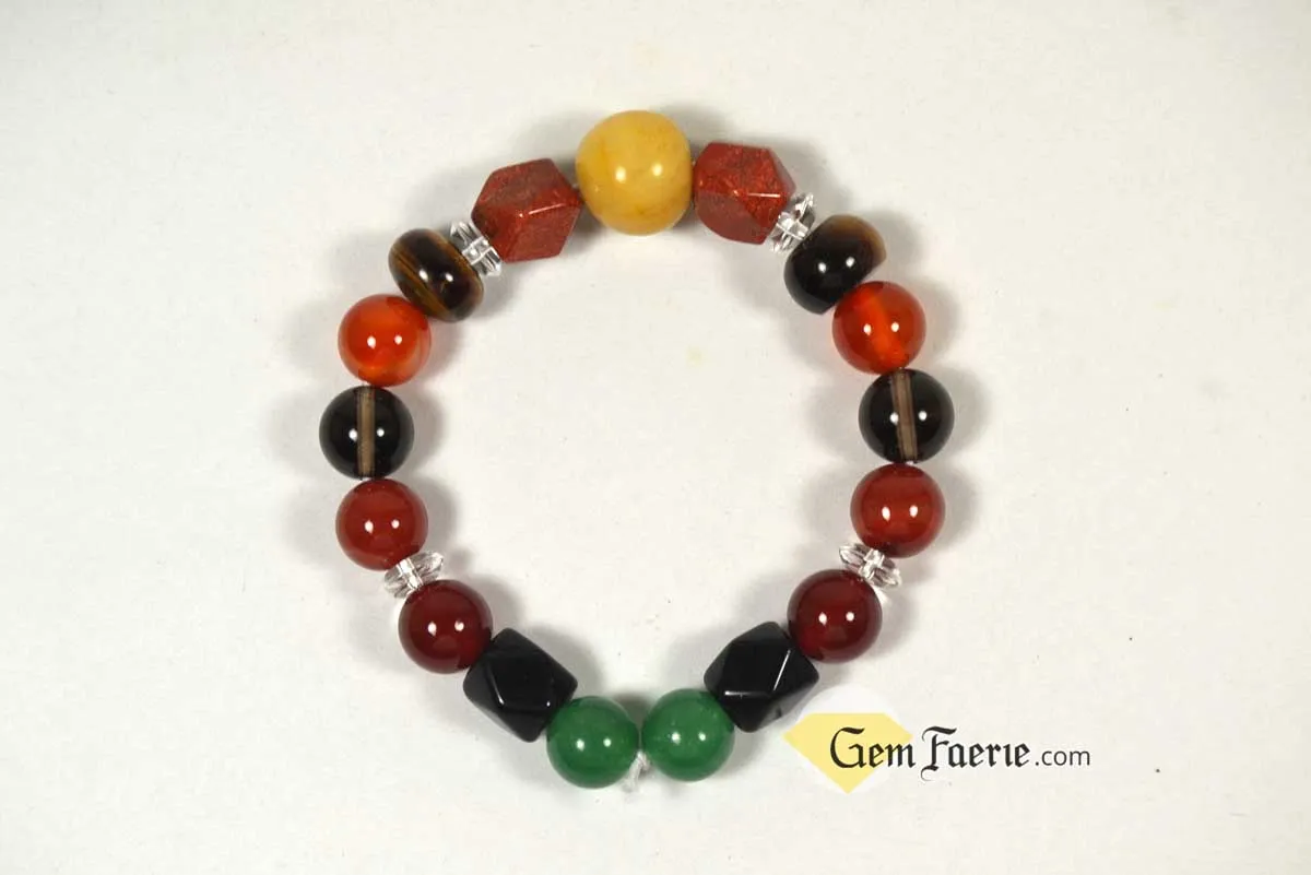 ENERGY BRACELET - Carnelian, Tiger Eye, Red Agate, Red Jasper, Clear Quartz, Yellow Jade, Green Aventurine, Smoky Quartz & Obsidian
