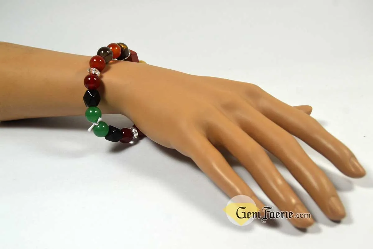 ENERGY BRACELET - Carnelian, Tiger Eye, Red Agate, Red Jasper, Clear Quartz, Yellow Jade, Green Aventurine, Smoky Quartz & Obsidian