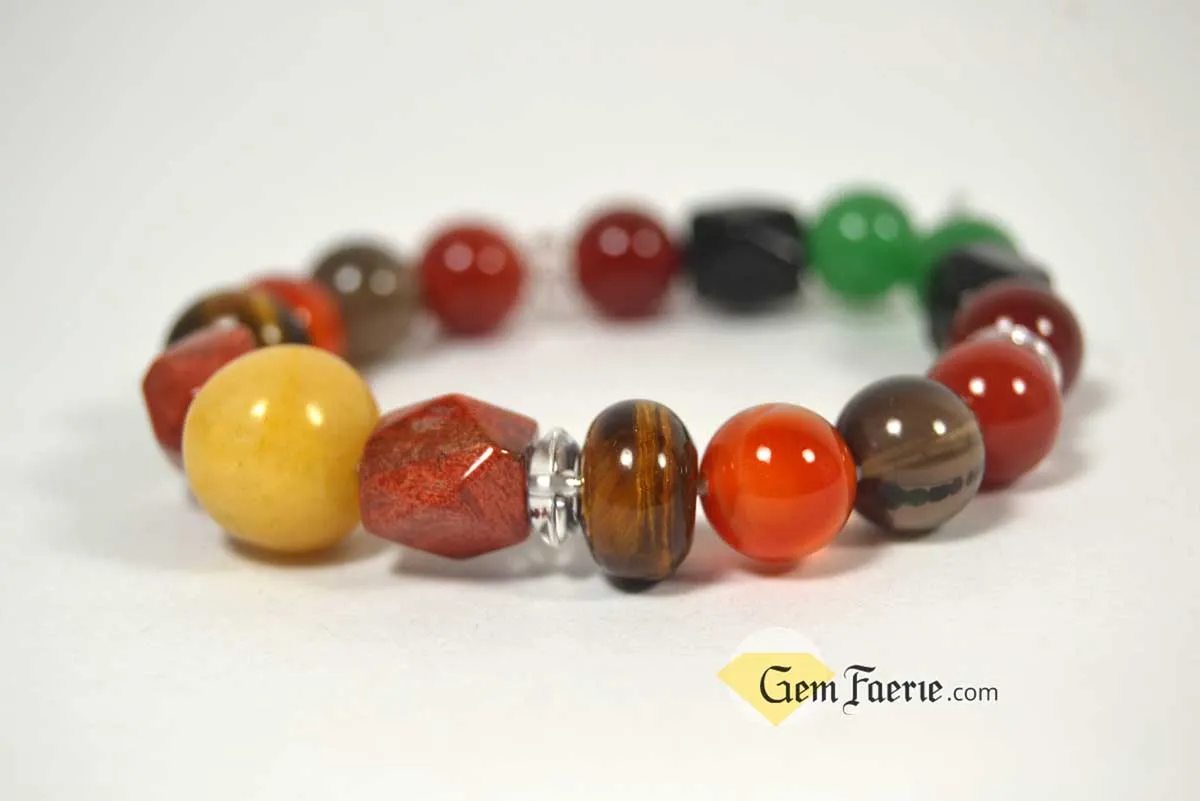 ENERGY BRACELET - Carnelian, Tiger Eye, Red Agate, Red Jasper, Clear Quartz, Yellow Jade, Green Aventurine, Smoky Quartz & Obsidian